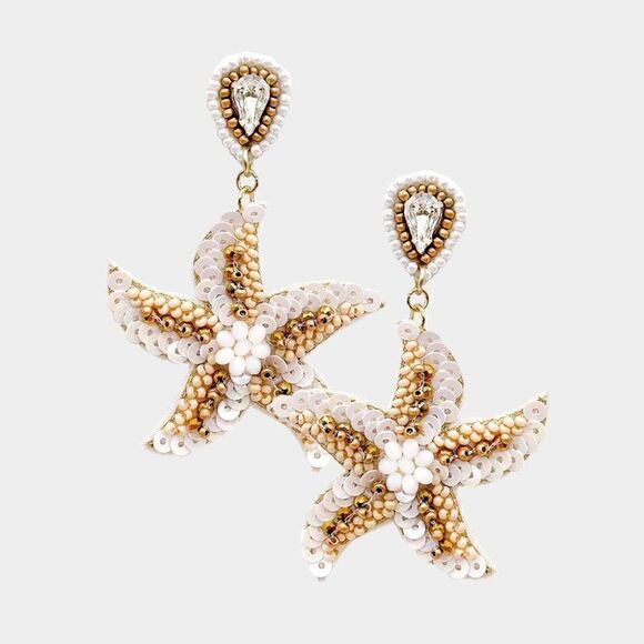 Starfish Ivory Seed Bead Earrings - Picture 4 of 6
